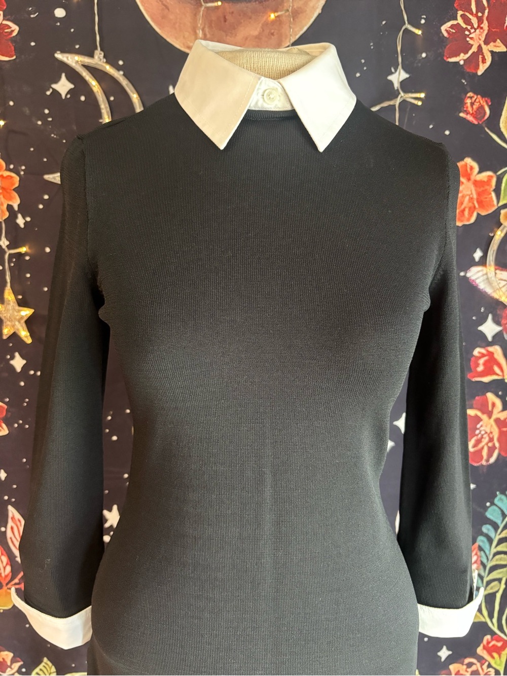 Lauren Ralph Lauren Black Academia Knit Dress with White Collar & Cuffs